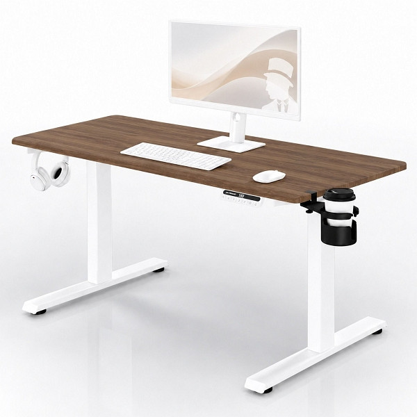 Jan Nowak Elektrischer Schreibtisch mit Höhenverstellung ergonomisch weiß/Nussbaum, 1400x700 mm, ARIA 1400, 2738