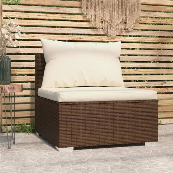 vidaXL Garten-Mittelsofa mit Kissen Braun Poly Rattan, 317504