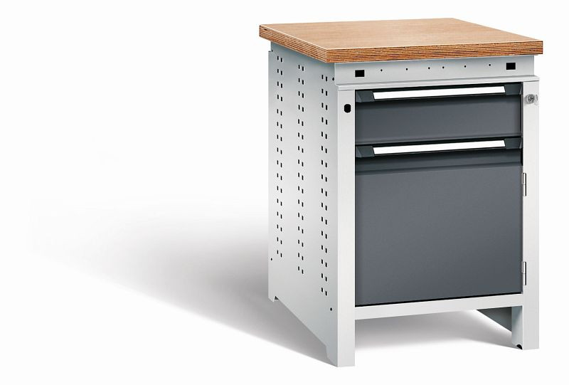 Otto Kind Werkbank Serie function Typ 105, Multiplexplatte 40 mm, bündig, Unterbau mit Zentralverschluss, Gehäuse RAL 7035, Front RAL 7016, 072322149
