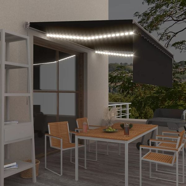 vidaXL Markise Manuell Einziehbar mit Rollo & LED 4x3 m Anthrazit, 3069424