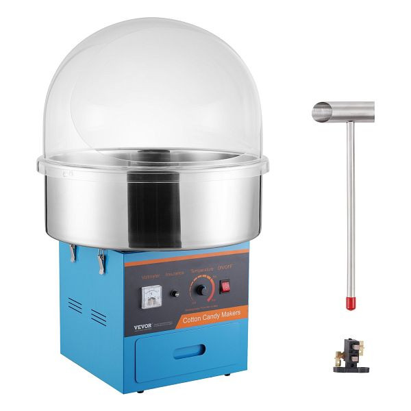 VEVOR Elektrische Zuckerwattemaschine, 1 kW, mit Abdeckung, Edelstahlschüssel, Zuckerschaufel, Schublade, Blau, TSMHTJLSHGZMER9XVV2
