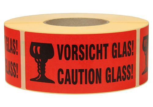 DENIOS Warn- und Hinweisetiketten, Caution Glas, 145 x 70 mm, aus Papier, 299621