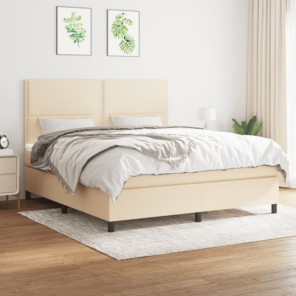 vidaXL Boxspringbett mit Matratze Creme 180x200 cm Stoff, 3141718