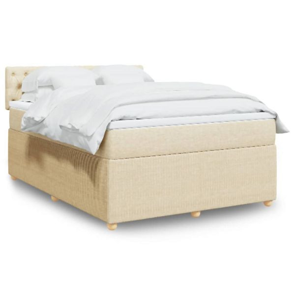 vidaXL Boxspringbett mit Matratze Creme 160x200 cm Stoff, 3289819