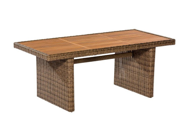 Merxx Toskana Tisch, 185 x 90 cm, Tischplatte aus Akazienholz, natur, Aluminiumgestell mit Kunststoffgeflecht und, FSC Akazienholz, 28407-211