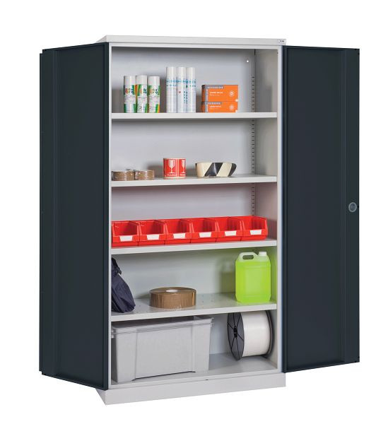 SOFAME Flügeltürschrank B 1000 x T 650 x H 1950 mm, mit 4 Fachböden, Lichtgrau RAL 7035/Anthrazitgrau RAL 7016, W030020002GCGA