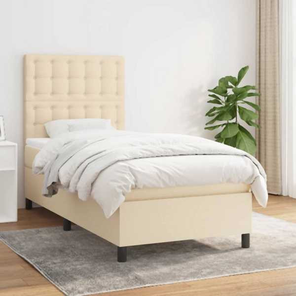 vidaXL Boxspringbett mit Matratze Creme 90x190 cm Stoff, 3142062