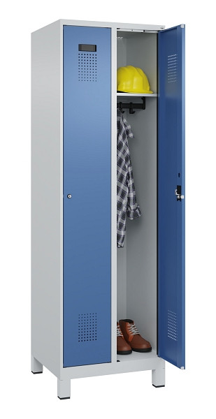 C+P Spind Evolo PLUS, mit Füßen, 2 Abteile, 1950x600x500mm, 7035/5023, Verschluss Zylinderschloss, Ablageböden 2, 049010-20 S10035