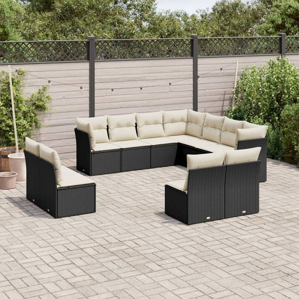 vidaXL 11-teilig Garten-Sofagarnitur mit Kissen Schwarz Poly Rattan, 3217816