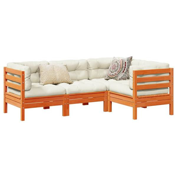 vidaXL 4-tlg. Garten-Sofagarnitur mit Kissen Wachsbraun Kiefernholz, 3299416