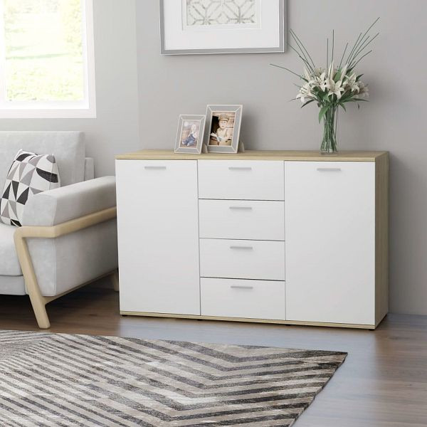 vidaXL Sideboard Weiß Sonoma-Eiche 120x35,5x75 cm Holzwerkstoff, 801333