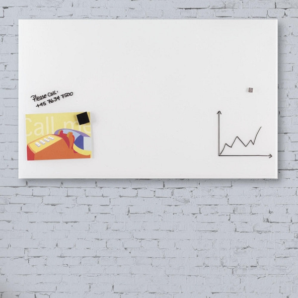 Deskin Weißwandtafel Glas, beschreibbar und magnethaftend, Reinweiß, 450 x 10 x 600 mm, 281467
