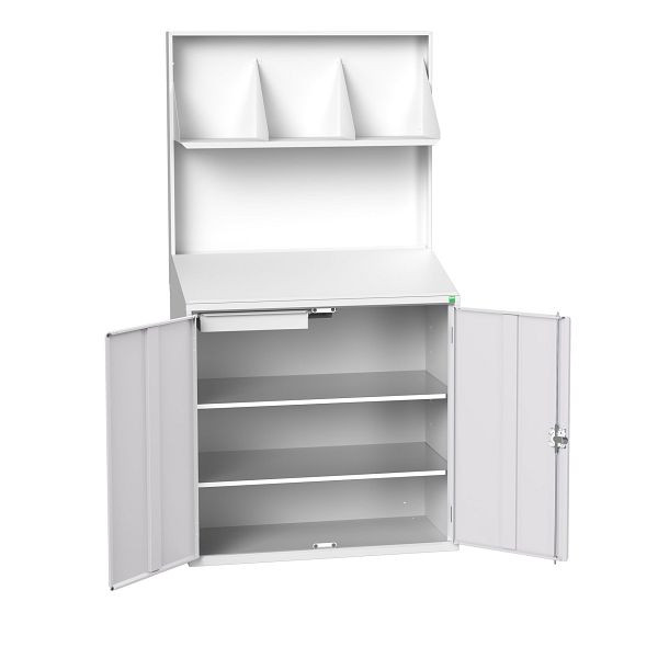 bott verso Economy Pult mit glatter Rückwand, mit Ordnerhalter, 2 Ablagen, 1 Schubladen, BxTxH: 1050 x550 x 2000 mm, Lichtgrau / Lichtgrau, 16929218.16