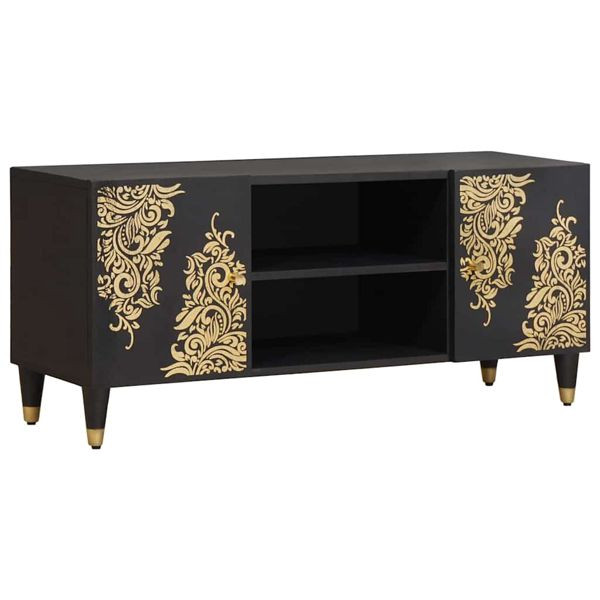 vidaXL TV-Schränk mit Regal Schwarz 105 x 33 x 46 cm Massivholz Mango, 4018808