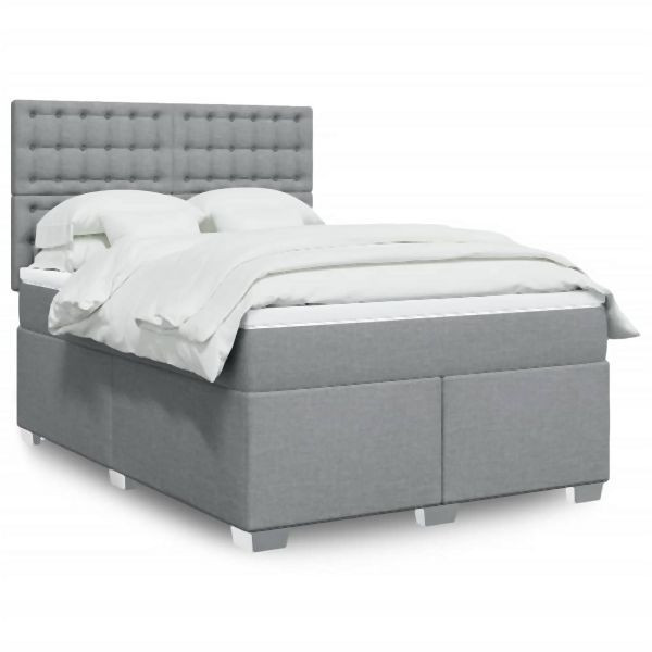 vidaXL Boxspringbett mit Matratze Hellgrau 160x200 cm Stoff, 3290553