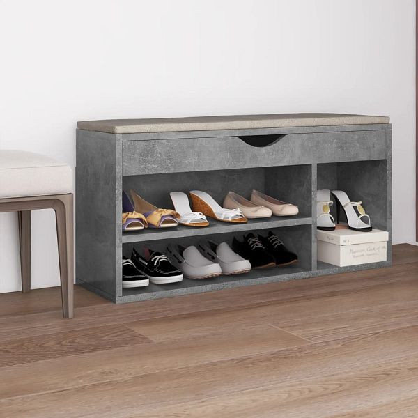 vidaXL Schuhbank mit Kissen Betongrau 104x30x49 cm Holzwerkstoff, 326754