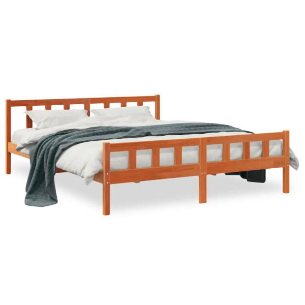 vidaXL Massivholzbett mit Kopfteil Wachsbraun 160x200 cm Kiefer, 844399