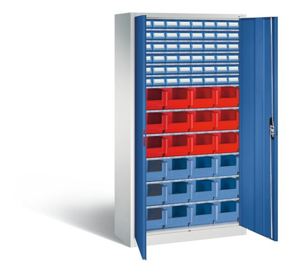 C+P Magazinschrank Serie 13, H1980xB1000xT420mm, Farbe: Lichtgrau / Enzianblau, Muldengriff, 133144-29 S10023