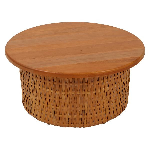 Mendler Couchtisch HWC-P15, Beistelltisch Sofatisch Wohnzimmertisch Mahagoniholz Rattan rund Ø75cm, 134335