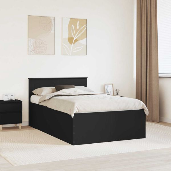 vidaXL Bettrahmen mit Kopfteil Schwarz 135 x 190 cm Holzwerkstoff, 3408586
