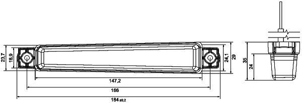 HELLA Positionsleuchte, LED, 24V, Einbau, glasklar, LED-Lichtfarbe: weiß, 400mm, offene Kabelenden, vorne, waagerechte Befestigung, 2PF 012 846-601