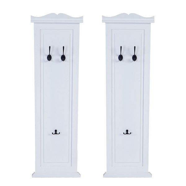 Mendler 2er-Set Garderobe T33, Wandgarderobe Garderobenpaneel, Wandhaken Holz 109x28x4cm, weiß lackiert, 53016