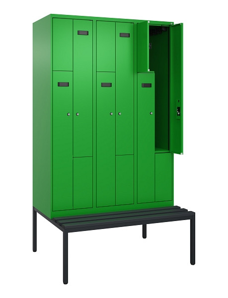 C+P Z-Spind Evolo PLUS, Bank, 6 Fächer, 2120x1200x815mm, 6037/6037, Zylinderschloss, Sitzfläche Kunststoff, Sitzbank, 0490537-326 S10107