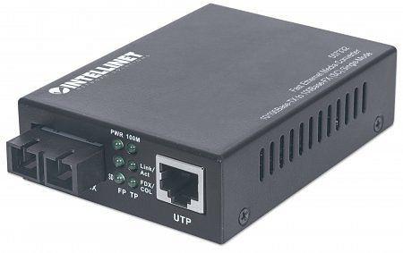 INTELLINET Fast Ethernet Single Mode Medienkonverter, 10/100Base-TX auf 100Base-FX (SC) Singlemode, 20 km, 507332