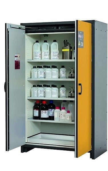 asecos Sicherheitsschrank Q-CLASSIC-30, Q30.195.116 in sicherheitsgelb RAL 1004 mit 4x Fachboden (Stahlblech), 31003-060-30006