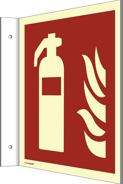 Moedel Fahnenschild Feuerlöscher ISO 7010, Aluminium, nachleuchtend, 160-mcd, 148x148 mm, 65386