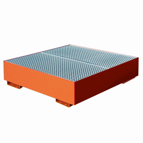 Eichinger Industrie Auffangwanne mit geraden Seitenwänden, mit Gitterrost, 4 x Fässer, reinorange, 30120200000000