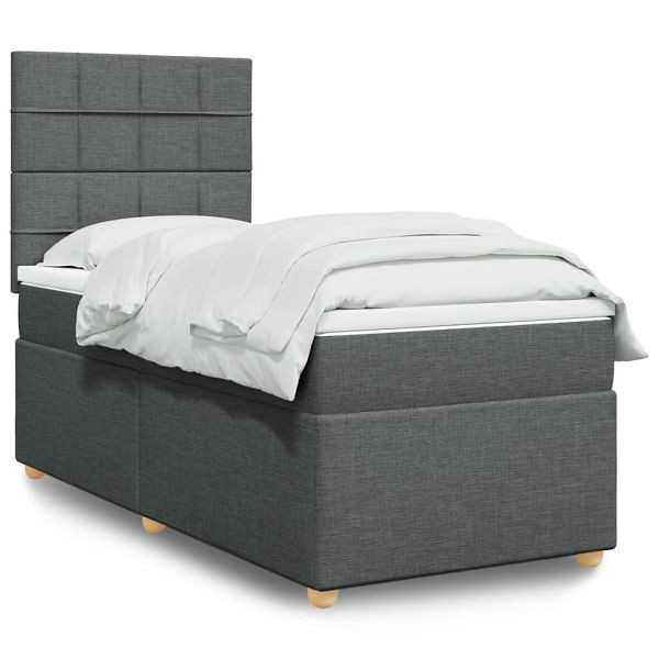 vidaXL Boxspringbett mit Matratze Dunkelgrau 90x190 cm Stoff, 3293436