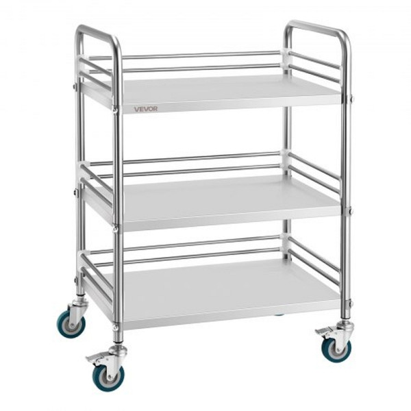 VEVOR Edelstahl-Rollwagen 3-stöckig mit Feststellrädern für Labor, Küche, Medizin, Krankenhaus & Restaurant, SYSTCFPSS4LB6NDUT001V0
