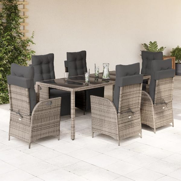 vidaXL 9-tlg. Garten-Essgruppe mit Kissen Grau Poly Rattan, 3213331