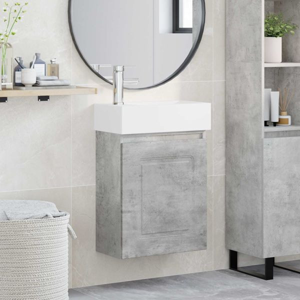 vidaXL Badezimmer Waschtischunterschrank mit Wasserhahn Betongrau, 889464