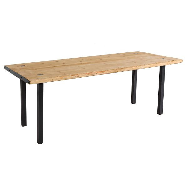 Mendler Esstisch HWC-L75, Tisch Esszimmertisch, Industrial Massiv-Holz MVG 200x90cm, natur, 117572+117573