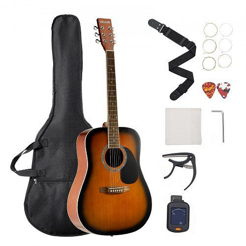 VEVOR Dreadnought Akustik Gitarre 41 in / 1041,4 mm Anfängerpaket Erwachsene Sunburst, YJMYJT41INCH15JK3001V0