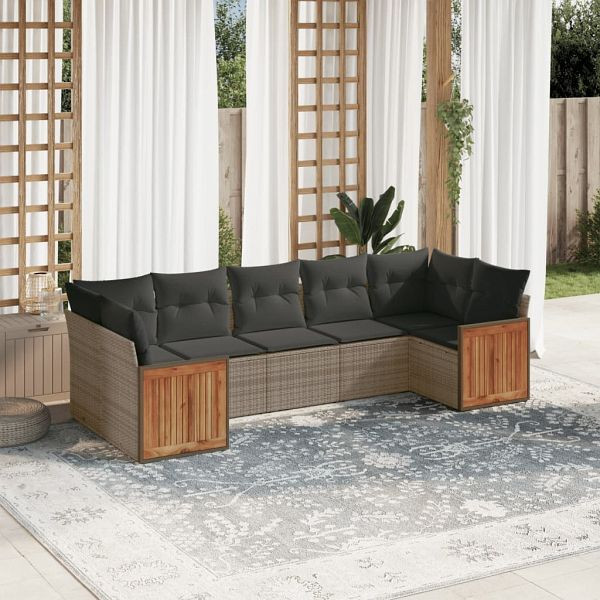 vidaXL 7-teilig Garten-Sofagarnitur mit Kissen Grau Poly Rattan, 3260352