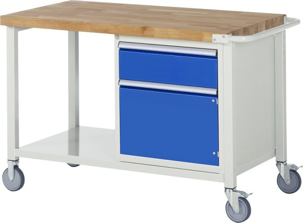 RAU Fahrbare Werkbank Serie 8000, 1 x Schublade, 1x Flügeltür, Ablageboden, 1250x880x700 mm, 05-8152A6-127B4S.11