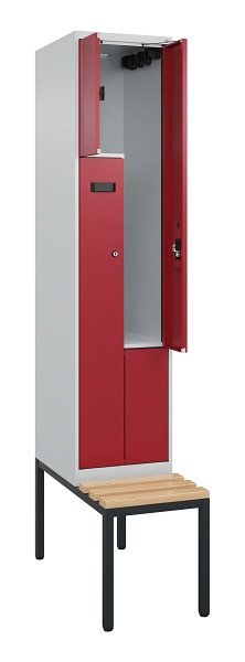 C+P Z-Spind Evolo PLUS, Bank, 2 Fächer, 2120x400x815mm, 7035/3003, Zylinderschloss, Sitzfläche Buche-Hartholz, Sitzbank, 0490537-122 S10032