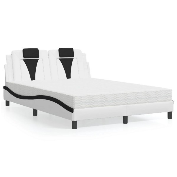 vidaXL Bett mit Matratze Weiß und Schwarz 140x200 cm Kunstleder, 3208802