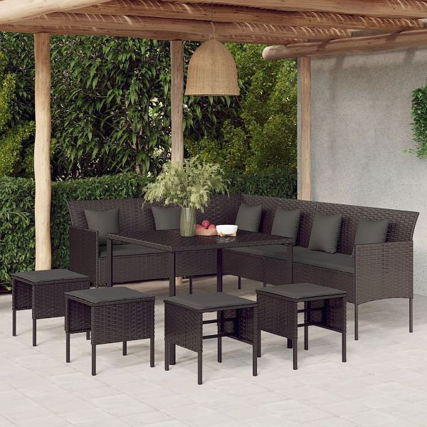 vidaXL 6-teilig Garten-Essgruppe mit Kissen Schwarz Poly Rattan, 3186650