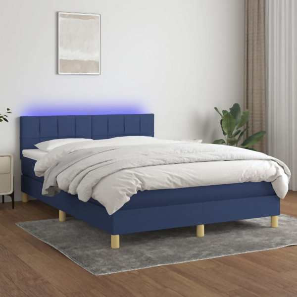 vidaXL Boxspringbett mit Matratze & LED Blau 140x190 cm Stoff, 3133715