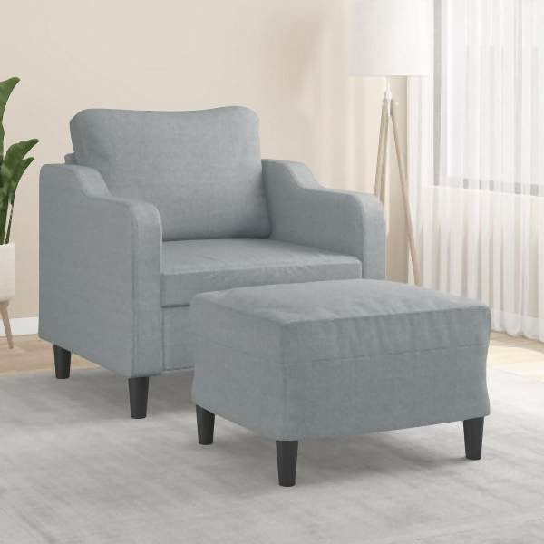 vidaXL Sessel mit Hocker Hellgrau 60 cm Stoff, Füllung: Schaumstoff, 3201127