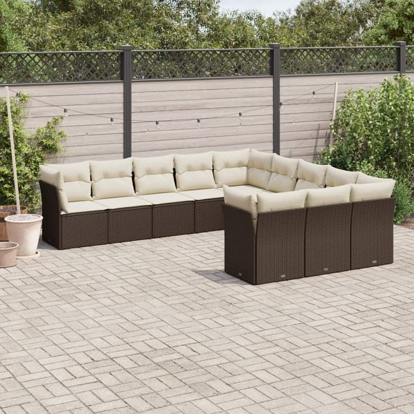 vidaXL 11-teilig Garten-Sofagarnitur mit Kissen Braun Poly Rattan, 3218413