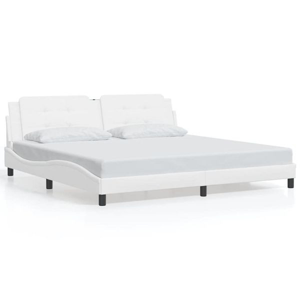 vidaXL Bettgestell mit Kopfteil Weiß 200x200 cm Kunstleder, 3208206