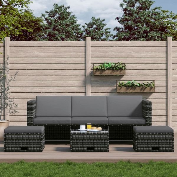 vidaXL 4-teilig Garten-Lounge-Set mit Auflagen Poly Rattan Grau, 48145
