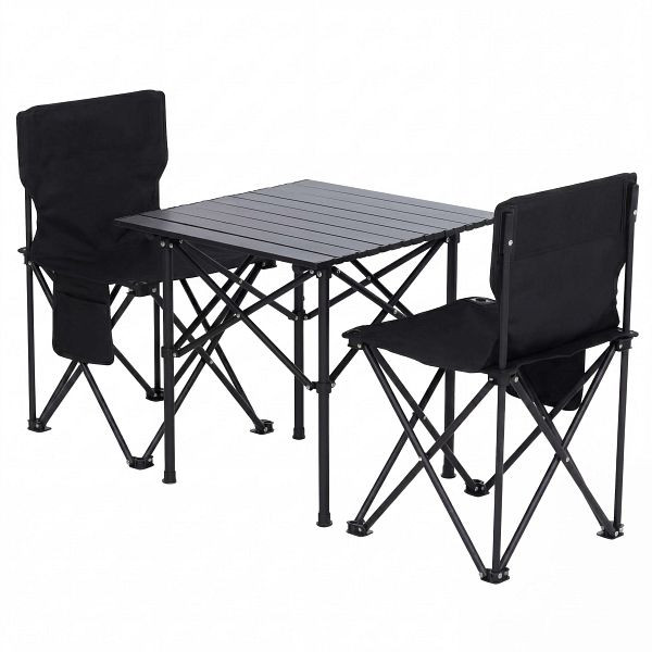 Mendler Campingset HWC-Q39, Tisch 2x Stuhl Klappstuhl Anglerstuhl faltbar, Metall Stoff, schwarz, 106796