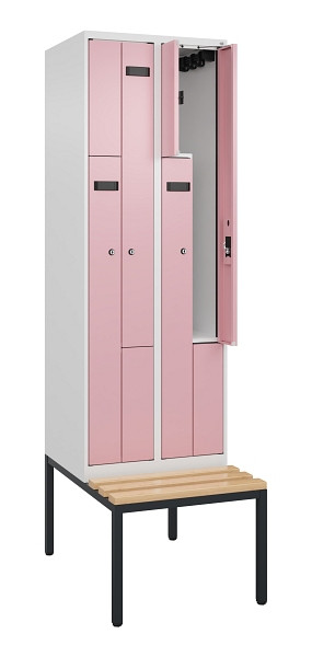 C+P Z-Spind Evolo PLUS, Bank, 4 Fächer, 2120x600x815mm, 9016/3015, Zylinderschloss, Sitzfläche Buche-Hartholz, Sitzbank, 0490537-204 S10045