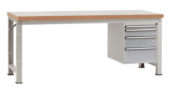 Manuflex Komplett-Werkbank Grund PROFI Standard mit Kunststoff-Platte, BxTxH = 2000 x 700 x 840 mm, Alusilber, WP5627.9006